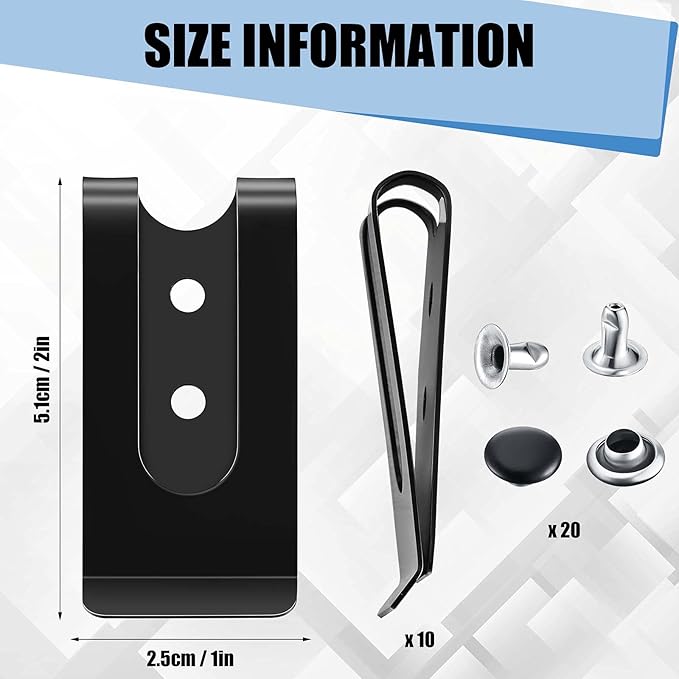 Frienda 10 Pcs Metal Belt Clip Buckle Spring Hook Belt Clip with 10 Pairs Rivets for Bag Leather DIY(Black)