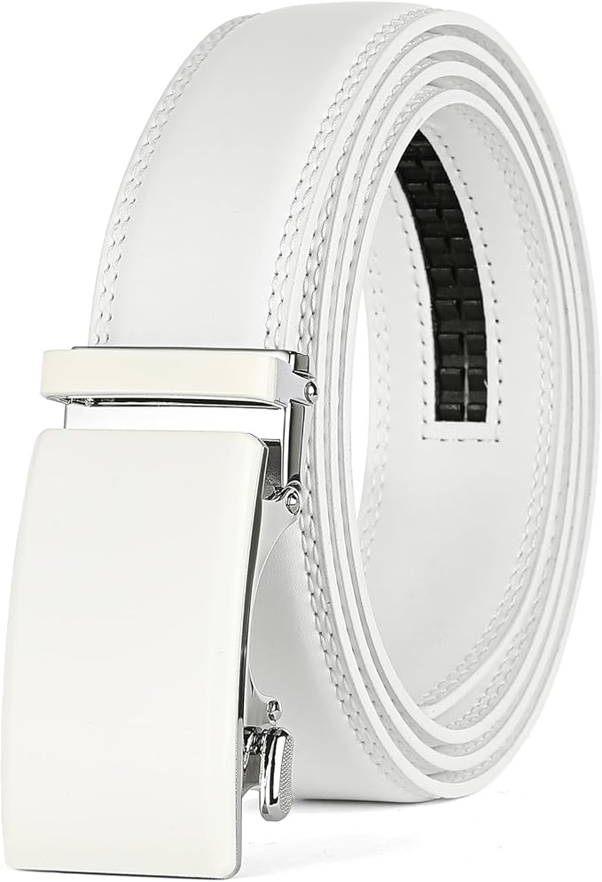 SENDEFN Men's Leather Belt Automatic Ratchet Buckle Slide Belt for Dress Casual Trim to Fit with Gift Box