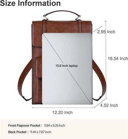MOSISO Trendy Leather Backpack Purse for Women Men, 15.6-16 inch Laptop Backpack Waterproof Stylish Large Capacity Casual Daypack Bag for Work Business College Travel, Brown