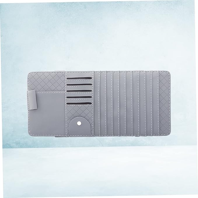Mobestech Multi-Functional Sun Visor Storage Organizer Bag for Vehicle Stylish Leather Cd and Pen Holder with Mesh Pocket for Easy Access Gray