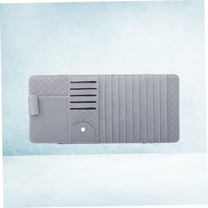 Mobestech Multi-Functional Sun Visor Storage Organizer Bag for Vehicle Stylish Leather Cd and Pen Holder with Mesh Pocket for Easy Access Gray