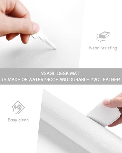 YSAGi Non-Slip Leather Desk Pad XL Size, Waterproof Laptop Computer Desk Keyboard Mat, Table Protector Blotter Mat, Large Mouse Pad for Office/Work/Home/Decor(White, 47.2" x 23.6")-No Band