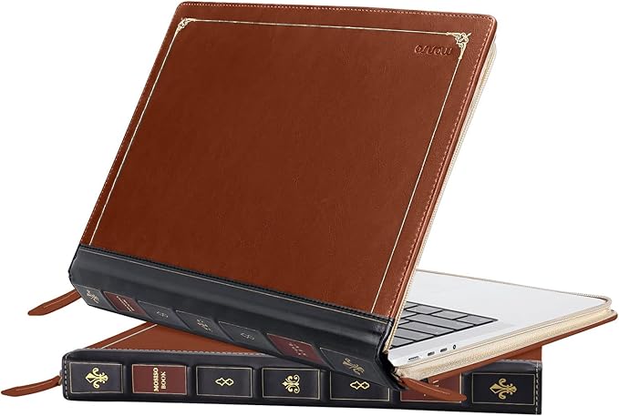 MOSISO Compatible with MacBook Pro 14 inch Case 2025-2021 M5 A3434 M4 A3112 A3185 A3401 M3 A2918 A2992 M2 A2779 M1 A2442, PU Leather Laptop Sleeve Vintage Zippered Protective Case Cover, Brown