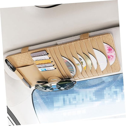 GLEAVI Car Cd Holder Sun Visor Storage Small Cd Holder Bag Leather Organizer Beige