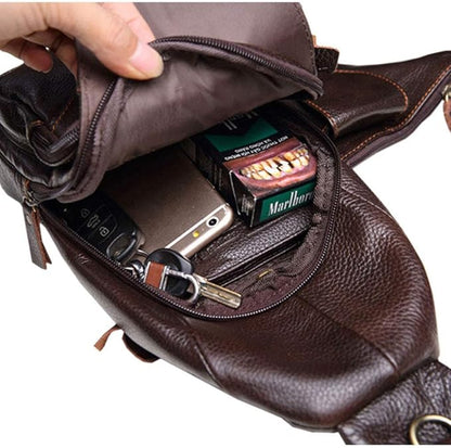 Hebetag Leather Sling Bag Crossbody Backpack for Men Women Multipurpose Single Shoulder Chest Pack Daypack Outdoor Travel Casual Day Pack Coffee