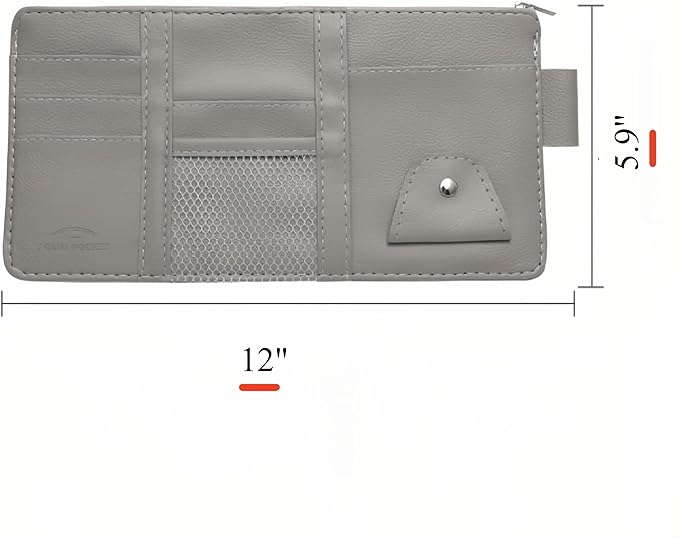 Generic Car Sun Visor Organizer, PU Leather Auto Visor Pocket, Interior Accessories Organizer with Multi-Pocket and Glasses Holder, for Car, Truck, SUV, etc., grey, TB001