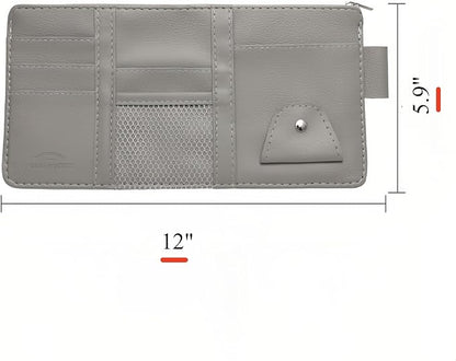 Generic Car Sun Visor Organizer, PU Leather Auto Visor Pocket, Interior Accessories Organizer with Multi-Pocket and Glasses Holder, for Car, Truck, SUV, etc., grey, TB001