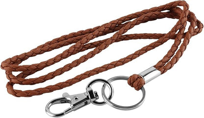 PLENTY Braided Leather Lanyard, 2PCS Handmade Strong Office Long Neck Strap with Clasp and Keychain for ID Badge and Keys