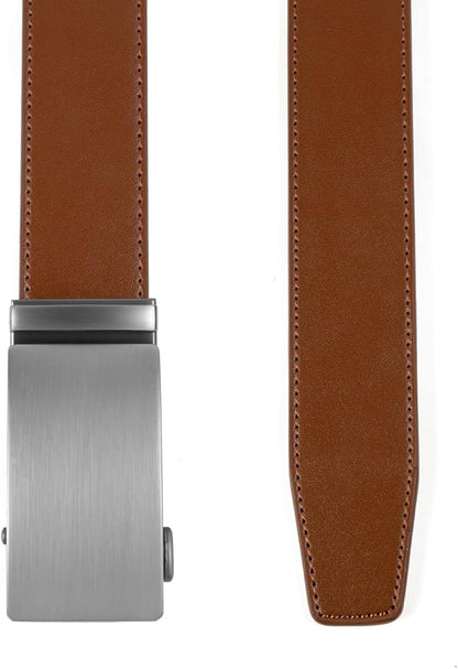 Founders & C Men's Ratchet Belt 1 3/8",Leather Dress Belt Adjustable with Click Sliding Buckle Trim to Exact Fit