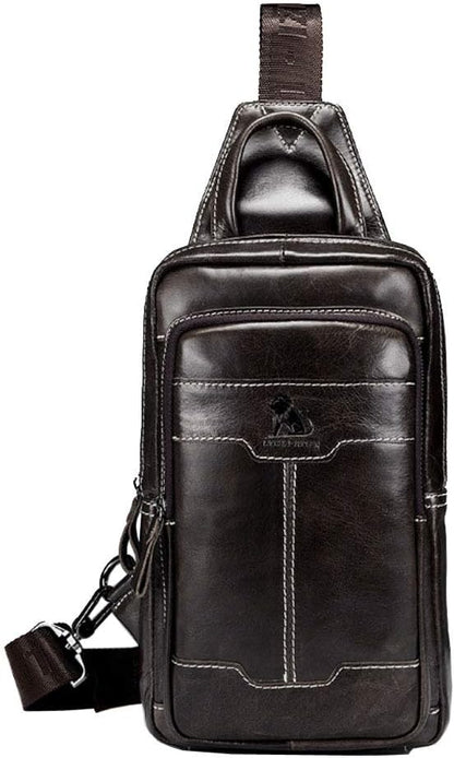 Leather Sling Bag Backpack Daypack Handbag for Men Women Outdoor Travel Camping Fishing Hunting Hiking Crossbody Shoulder Chest Pack Bags
