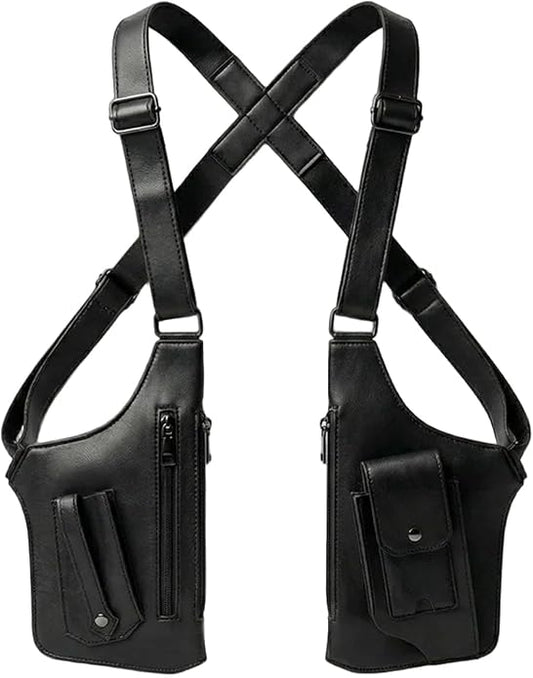 Double Shoulder Armpit Bag for Men Premium Vegan Leather Anti-Theft Underarm Bag, Adjustable Bag with Multiple Pockets Pouch