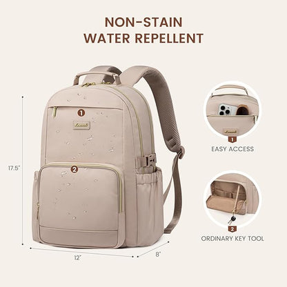 LOVEVOOK Laptop Backpack for Women with Pouch Pocket for Large Capacity Cup,15.6 Inch Laptop Computer Bag Travel Backpack Purse,Waterproof Work Business Backpack College Teacher Bags,Nude