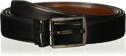 Perry Ellis Men's Portfolio Hi-lo Reversible Leather Dress Belt, Matte Finish, Stitched Edges Silver Prong Buckle, 1.5” Width