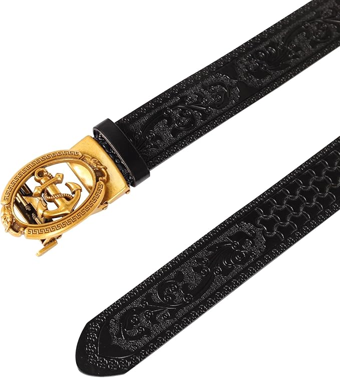 Aurolran Men&Womens Leather Dress Belt Business Automatic Buckle Belt Color-Black Silver Gold