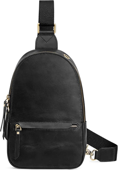 S-ZONE Leather Sling Bags for Women Men, Fanny Packs, Small Crossbody Purse Chest Bag with RFID Blocking