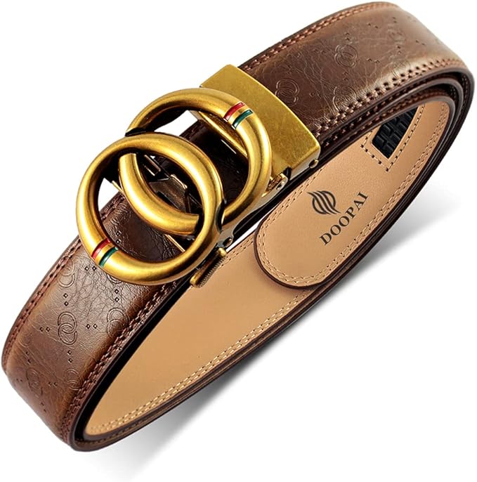 DOOPAI Belt Men, Ratchet Dress Adjustable 1 3/8" Sliding Leather Designer, Size Length Can be Cut, with Gift Box
