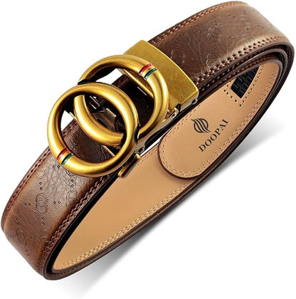 DOOPAI Belt Men, Ratchet Dress Adjustable 1 3/8" Sliding Leather Designer, Size Length Can be Cut, with Gift Box