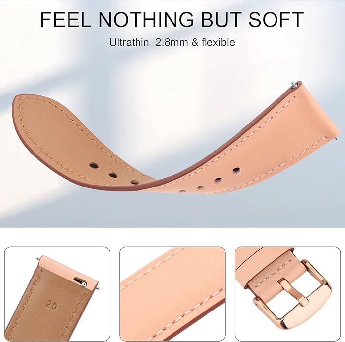 Vancle Quick Release Genuine Leather Watch Band 20mm 22mm Watch Strap, Top Grain Leather Watch bands for Men Women