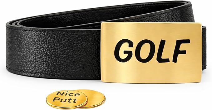 CauraCo Golf Belt Genuine Leather With Gold Buckle Included Ball Marker For Mens Womens Golfers Golfing Shorts And Long Pants