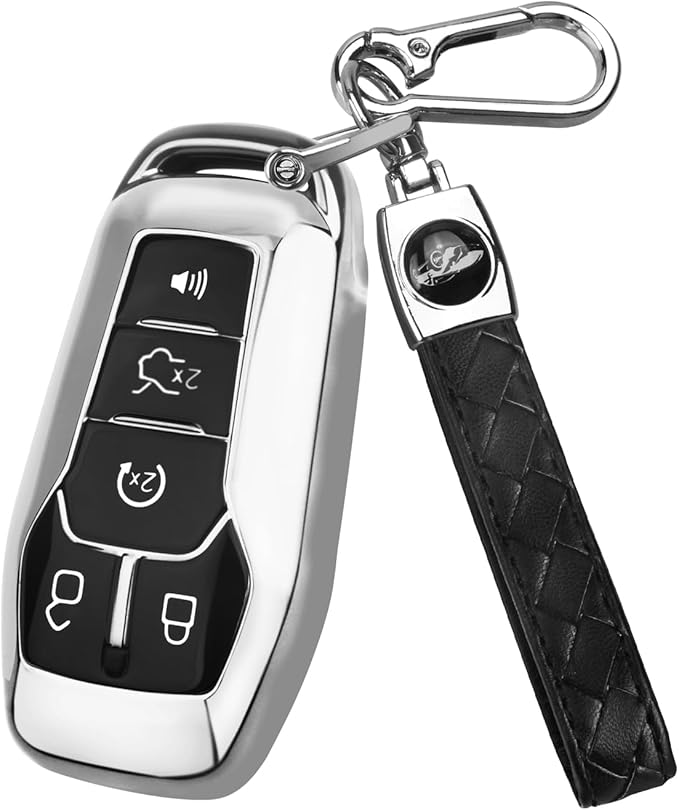 QBUC for Ford Key Fob Cover with Keychain Compatible with Ford Explorer F150 Fusion Mustang Edge Lincoln MKC 5 Buttons Smart Key (Silver, Series 2)