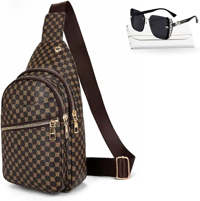 Sling Bag Set, PU Leather Sling Bag, Multi-Zipper Design for Travel, Outdoors, Valentine’s Day Gifts