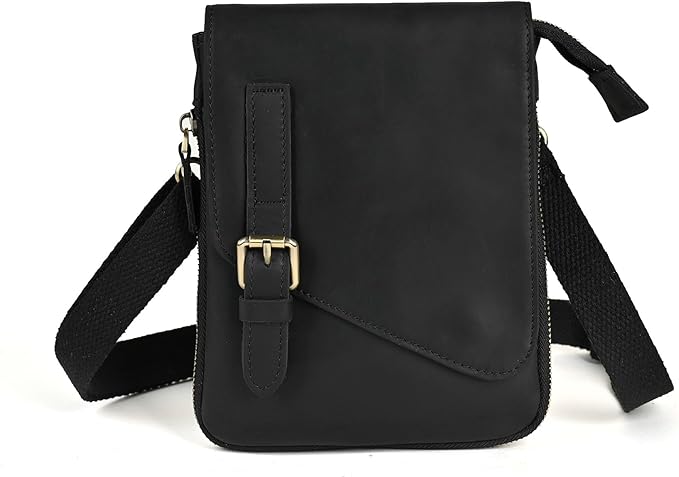 Le'aokuu Mens Genuine Leather Small Messenger Shoulder Satchel Phone Pouch Belt Waist Bag Pack