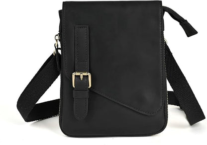 Le'aokuu Mens Genuine Leather Small Messenger Shoulder Satchel Phone Pouch Belt Waist Bag Pack