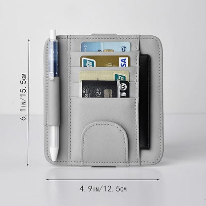 Gray Small Car Sun Visor Organizer with Clip, Sunglasses Holders for Car Sun Visor PU Auto Interior Accessories Storage Travel Document Holder with Multi Pocket