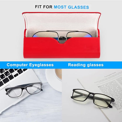 RayLove Glasses Case Hard Shell, Travel Sunglasses Case, Leather Hard Eyeglass Case for Women, Reading Glasses Case for Men
