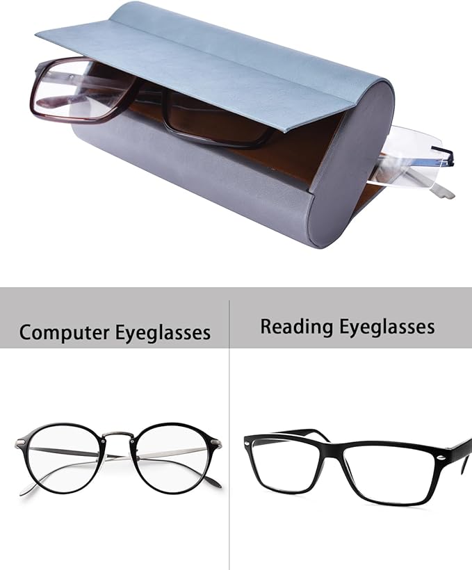 Philley Dual Glasses Case 2-in-1 PU Leather Hard Shell Double Eyeglasses case for Women & Men
