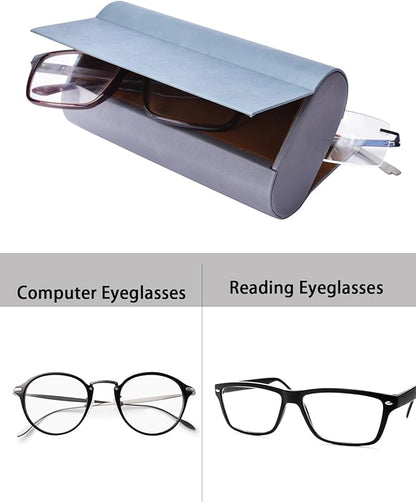 Philley Dual Glasses Case 2-in-1 PU Leather Hard Shell Double Eyeglasses case for Women & Men