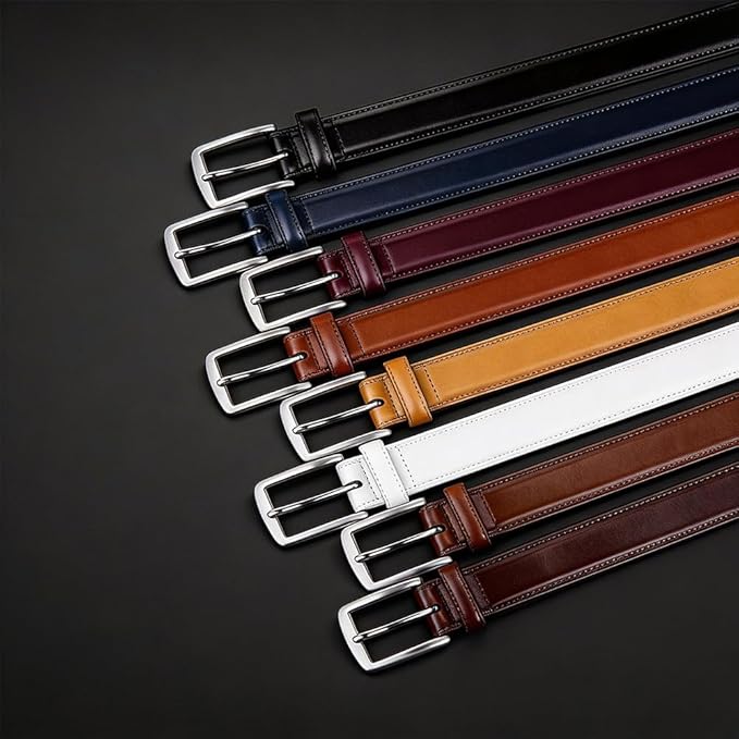 Mens Genuine Leather Dress Belt for Men, Handmade, 100% Cow Leather,Classic Casual and Business Belt Prong Buckle