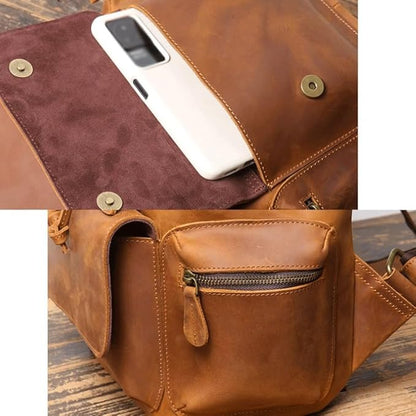 Retro Men's Business Travel Backpack Made of Genuine Leather Large Capacity Suitable for Carrying A Laptop