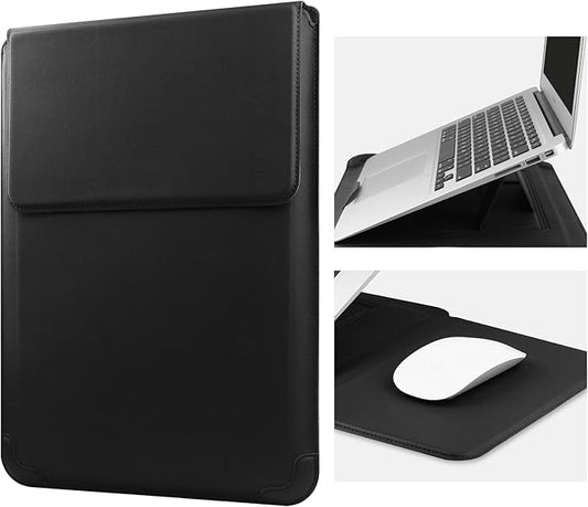 HoYiXi 14 Inch Laptop Sleeve Case Leather Bag with Stand Compatible with Mac Pro 14 2021/ASUS Vivobook 14/HP Pavilion X360/IdeaPad 14/Dell HP ASUS Acer Huawei Matebook 14'' PC, Black