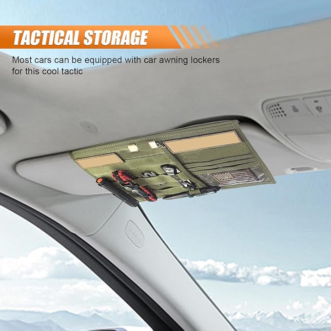 ZIMISI Tactical Molle Car Visor Organizer, 600D Oxford Cloth Truck Visor Molle Panel Sunshade Storage Pouch Holder with Multi-Pocket, Tactical Gear Car Sun Visor Organizer for Most Cars (Army Green)