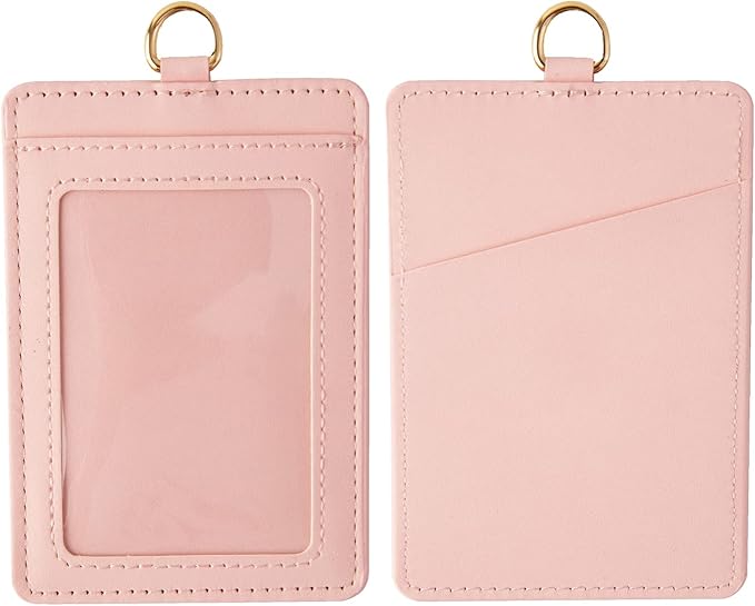 Badge Holder with Lanyard,Leather ID Card Holder,Vertical Lanyard ID Card Holder for Work Office (Pink-Bling)