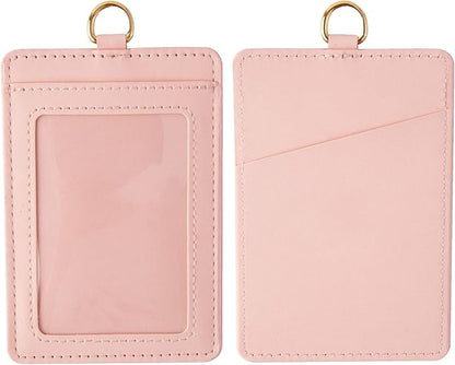 Badge Holder with Lanyard,Leather ID Card Holder,Vertical Lanyard ID Card Holder for Work Office (Pink-Bling)