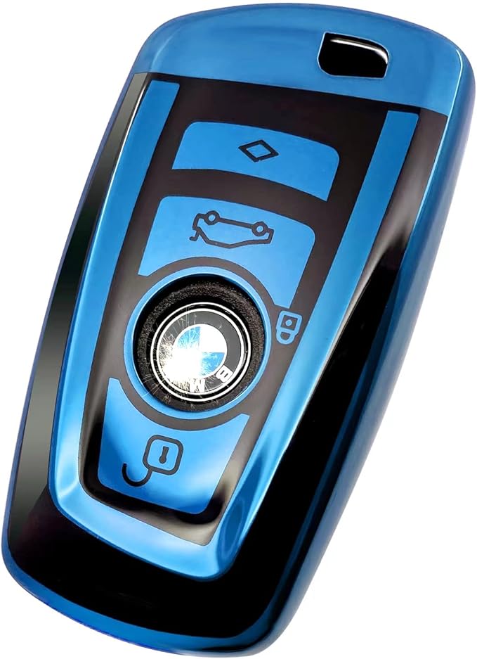 Creativity Suitable For BMW key fob cover. Advanced soft TPU key box is compatible with X1 X3 X4 X5 X6 1 2 4 5 6 7 M3 M5 M6 GT3 GT5 G30 F10 F15 F16 F20 key (Type A Blue single Key Case)