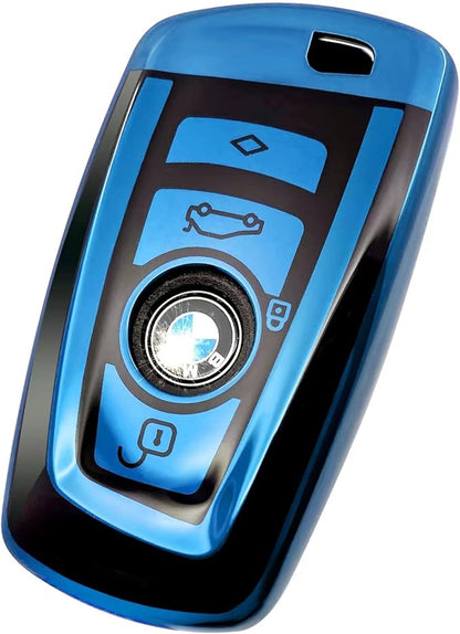Creativity Suitable For BMW key fob cover. Advanced soft TPU key box is compatible with X1 X3 X4 X5 X6 1 2 4 5 6 7 M3 M5 M6 GT3 GT5 G30 F10 F15 F16 F20 key (Type A Blue single Key Case)