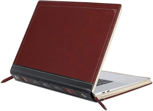 MOSISO Compatible with MacBook Pro 16 inch Case 2025-2021 M4 A3403 A3186 M3 A2991 M2 A2780 M1 A2485/2019 2020 A2141,PU Leather Laptop Sleeve Vintage Retro Zippered Portfolio Protective Cover,Wine Red