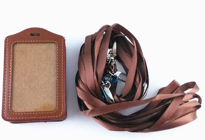 yueton 10pcs Vertical Style Leather Business ID Badge Card Holder, Name Card Business Card Holder Tag with Long Neck Strap Band Lanyard (Brown)