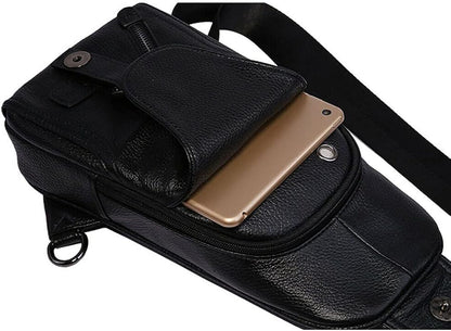 Hebetag Leather Sling Bag Crossbody Backpack for Men Women Travel Outdoor Camping