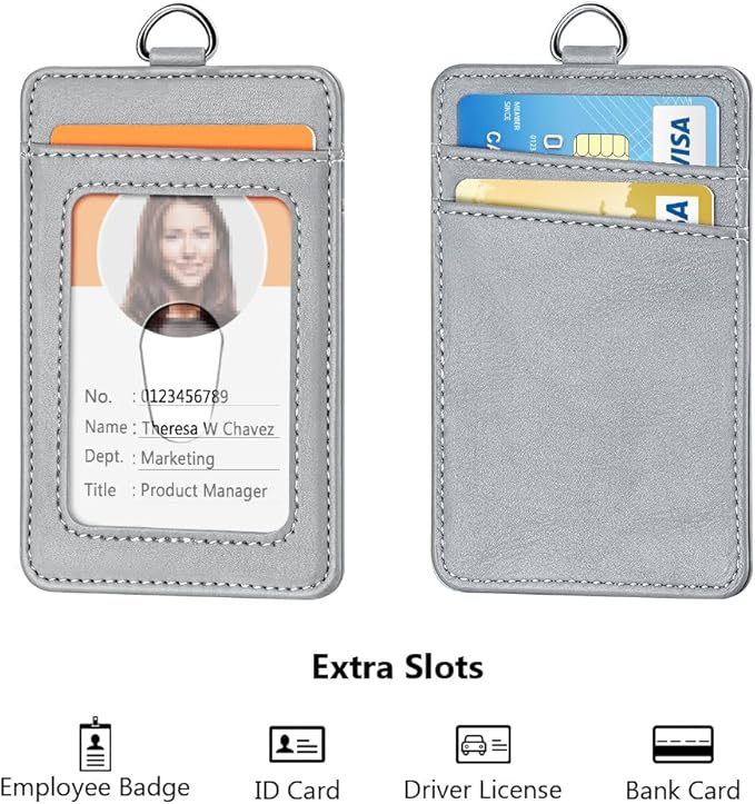 Leather Badge Holder and Adjustable Retractable Lanyards, Quick Release Buckle and Safety Breakaway Lanyards with Swivel Metal Clasp for Offices, Staff, Students, Employees