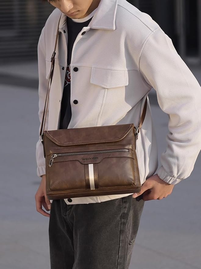 Zipper Buckle Leather Messenger Bag Crossbody Shoulder Bag Vintage Handle Bags | Zipper, Buckle, Leather, Vintage