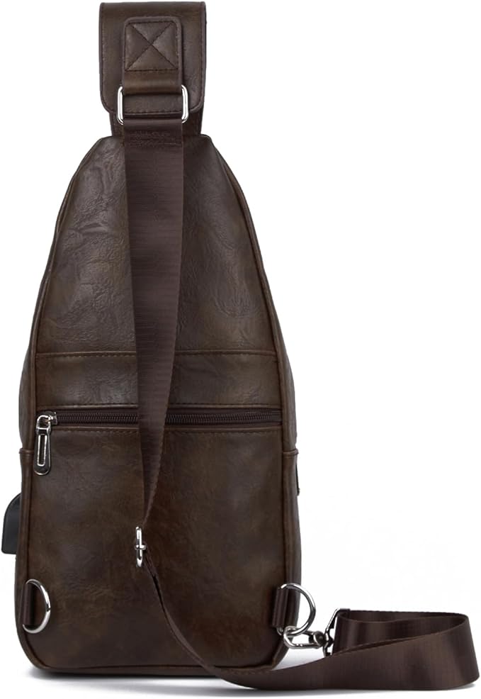 Seoky Rop Men's Vintage Leather Sling Bag Shoulder Crossbody Bag with USB Charge Port Casual Pack Dark Brown