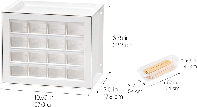 IRIS USA Small Plastic Storage Drawers, 16-Drawer Organizer, Made in USA, Stackable Teacher Toolbox for Crafts, Art Supplies, Nuts, Bolts, Building Bricks, Drink Mix & Water Flavor Packets – White