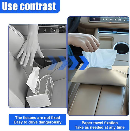 YoRise Car Tissue Holder, PU Leather Car Napkin Holder with Adjustable Strap, Center Console Tissues Box Cover, Sun Visor Organizer Keep Auto Tidy, Vehicle Headrest Storage Accessories (Beige)