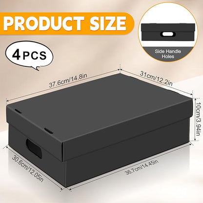 4PCS Photo Storage Box,14.5“ x 12“ x 3.94“ Photo Keepsake Storage Box Sturdy Picture Box Store and Protect Pictures,Documents Black
