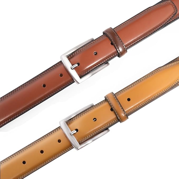 Mens Genuine Leather Dress Belt for Men, Handmade, 100% Cow Leather,Classic Casual and Business Belt Prong Buckle