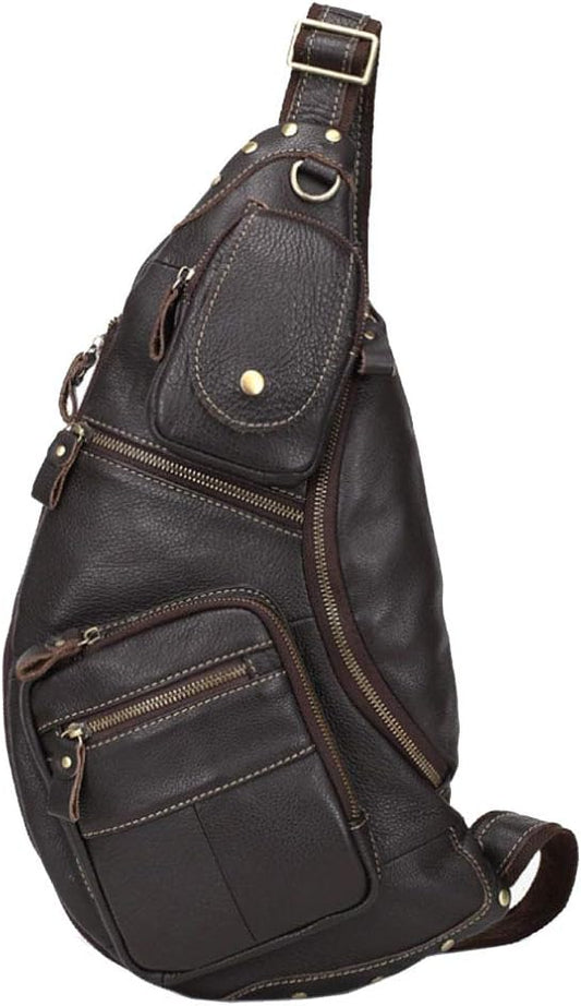 Leather Sling Bag Crossbody Backpack for Men Women Travel Outdoor Sports Hunting Hiking Large Capacity Cool Shoulder Chest Pack Bags Daypack